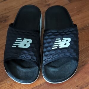 New Balance Black Slide Sandals with Logo